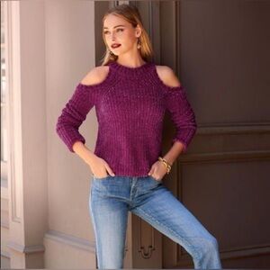 Boston Proper Chenille Cold Shoulder Purple Sweater size S
